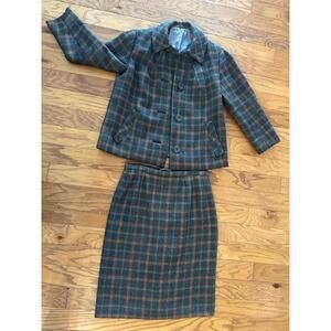 Norwegian Custom Made Suit Womens Medium Gray Check Wool Tweed Two Piece